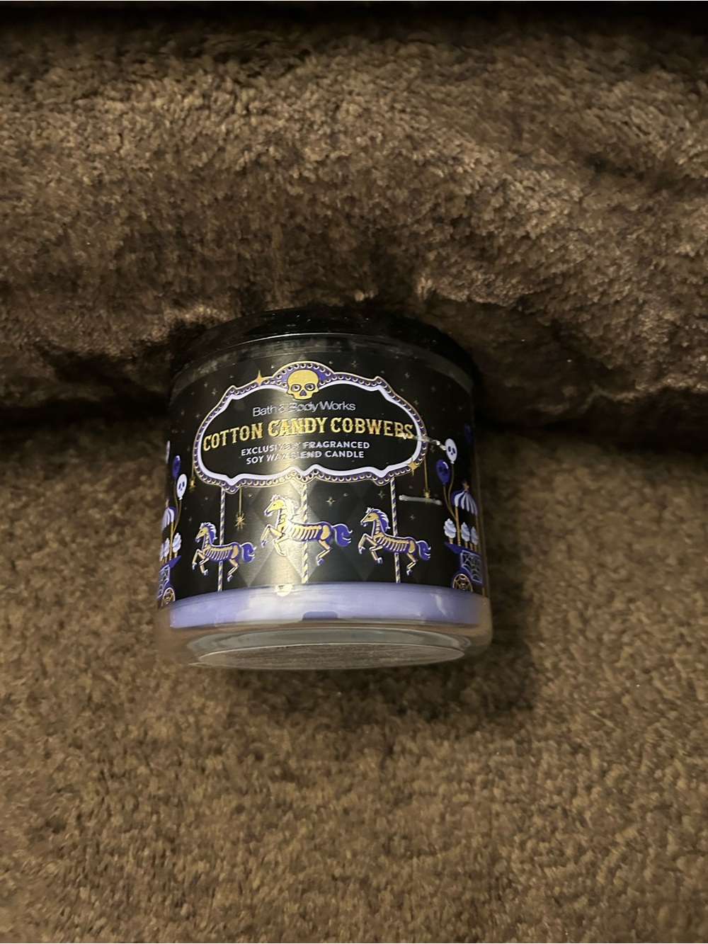Bath & Body Works Cotton Candy Cobwebs Purple & Black 3-Wick Candle